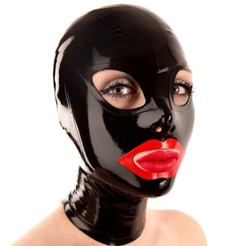 trajes de látex de borracha sexy exóticas lingerie preta lábios vermelhos e a boca aberta máscara de capa capas cekc zentai fetiche aduaneira, de volta zipper  10