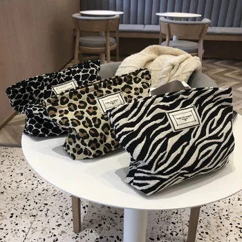 Grandes Mulheres Leopard Cosméticos Saco De Lona Impermeável Com Zíper Compo O Saco De Viagem De Lavar Roupa Organizador De Maquiagem Estojo De Beleza  5
