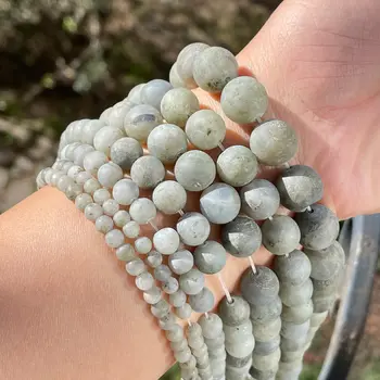 Redondo Cinza Larvikite Frost Natural Esferas de Pedra para DIY Mulheres Homens Acessórios de Colar, Pulseira de Fazer Jóias por Atacado de 15