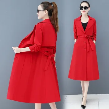 Trench Coat para as Mulheres Casacos de Mulheres de Roupas de Primavera e de Outono Versão coreana Trench Coat de Abotoamento Duplo com cinto Senhora Manto  5