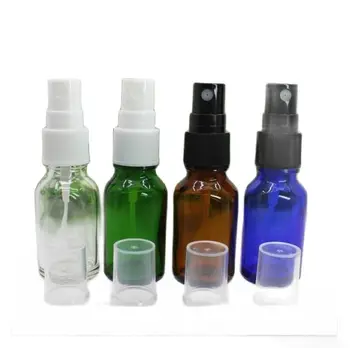 50pcs 15ml/verde claro/azul/marrom garrafa de vidro branco com preto do pulverizador da névoa bomba de óleo essencial de soro de água da pele embalagem  10