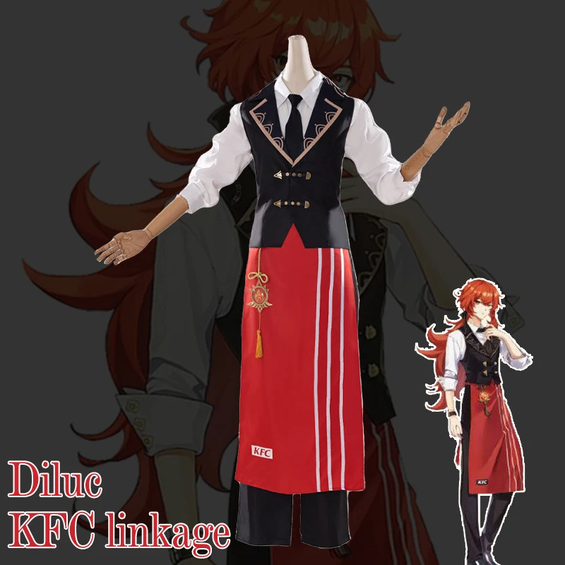 Genshin Impacto DIluc KFC ligação Traje Cosplay Uniforme Peruca Anime Trajes de Halloween Jogo