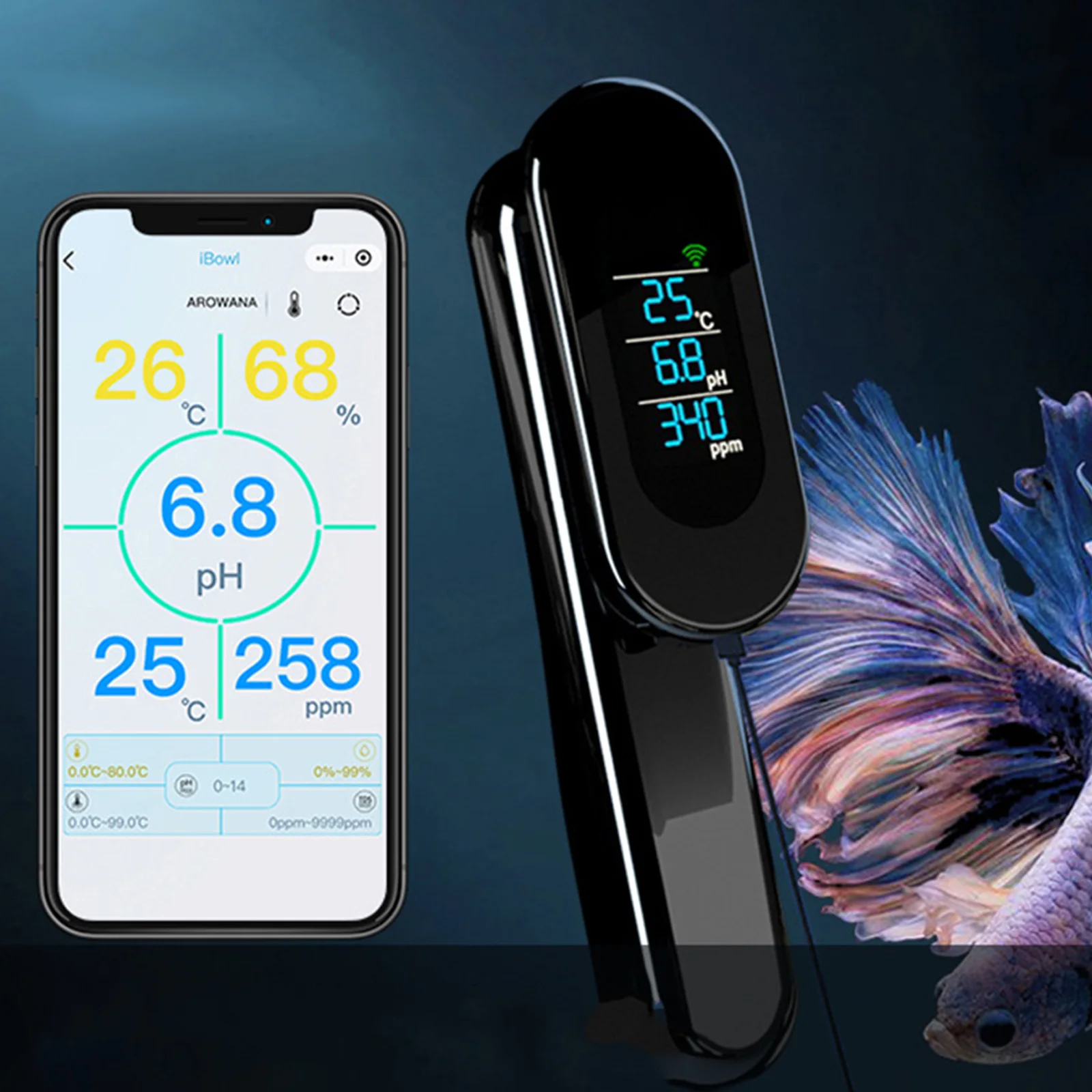 NOVO WIFI 5.0/5.0 Pro 6 em 1 Detector de Aquário display Digital de Qualidade de Água Monitor de PH/TDS/CE, temperatura da máquina