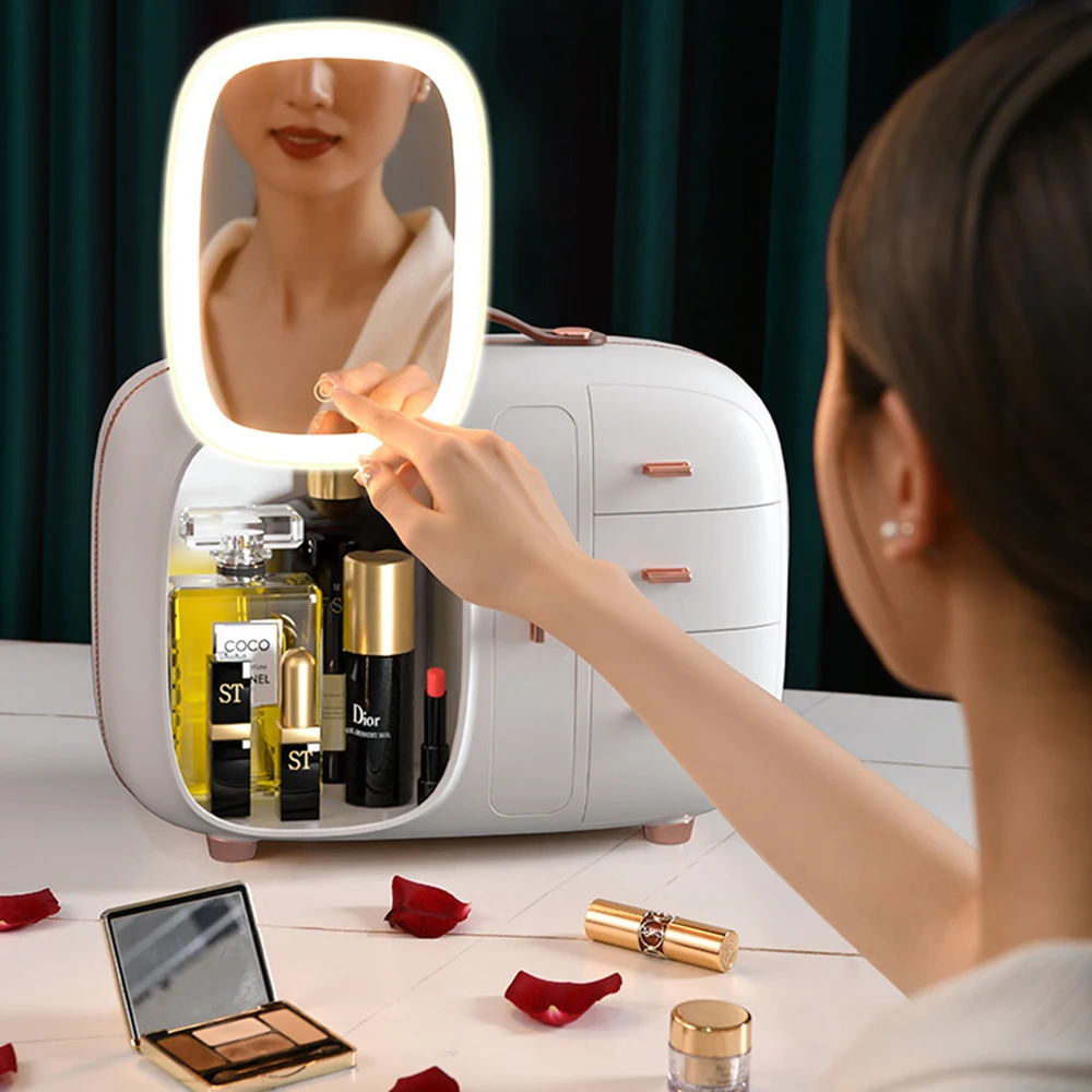 2022 Novos Cosméticos De Armazenamento De Caixa Com Espelho Diodo Emissor De Luz Do Ambiente De Trabalho A Maquiagem Jóia De Beleza Em Caso De Poeira À Prova De Gaveta Organizador De Cosméticos