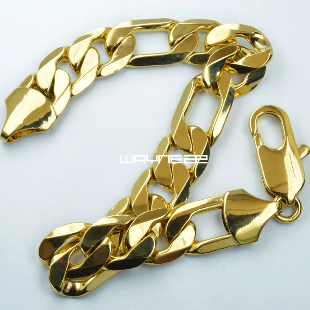 18ct ouro amarelo Vácuo chapeamento cadeia de freio homens sólido bracelete pulseira jóias B183 22cm