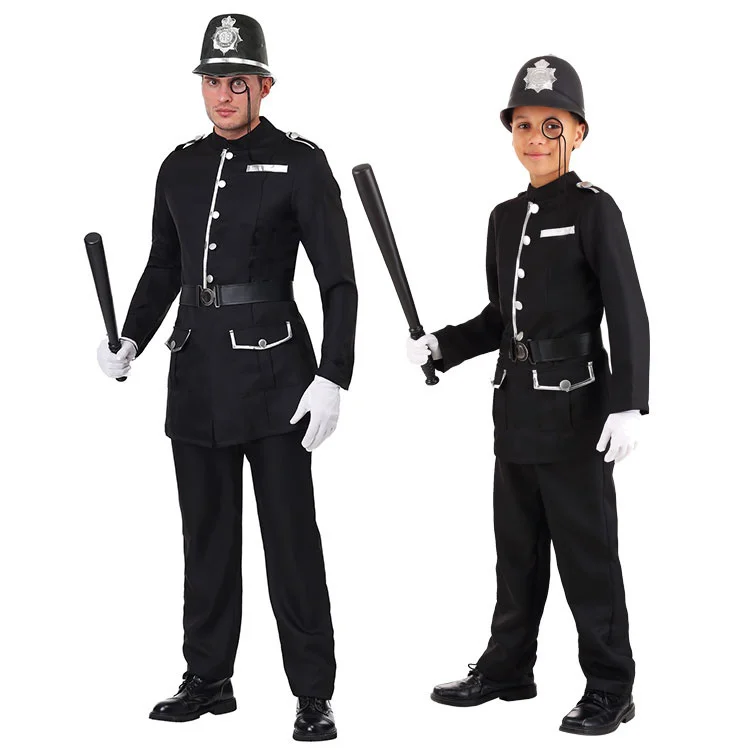 Halloween Cosplay Polícia Traje de Desempenho da Fase Traje da Polícia Britânica Uniforme Festa de Carnaval Cosplay Pai-filho Dress Up