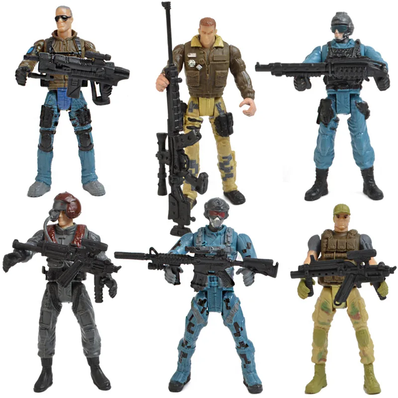 6pcs/set Militares Série de Figuras de Ação PVC Articulações Móveis 10CM Vigor Modelos de soldados de Brinquedo Figura com Armas de Brinquedos para Meninos Presentes