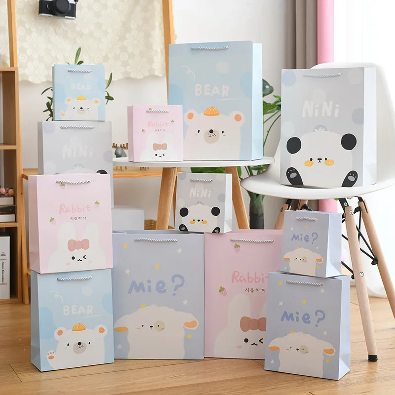Os novos sacos de presente de desenhos animados lugar bonito animais saco de papel saco de aniversário de crianças embrulho de papel saco de 5pcs