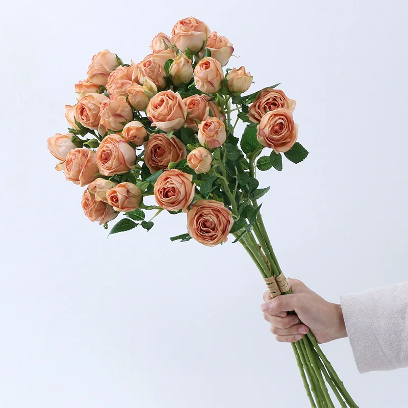 Artificial Rose Bouquet Com 12 Cabeças Retro Borda Rosas Falso Flores Da Decoração Da Casa De Casamento Da Noiva Buquê De Fotografia Prop Coroa De Flores