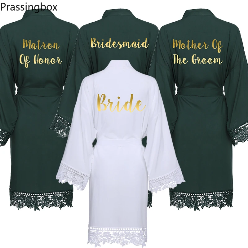 Rayon Rendas de Algodão Veste de Noiva de impressão personalizada do Manto de Dama de honra Vestes Mulheres Nupcial do Casamento Robe, Roupão de banho, Pijamas greenrobe