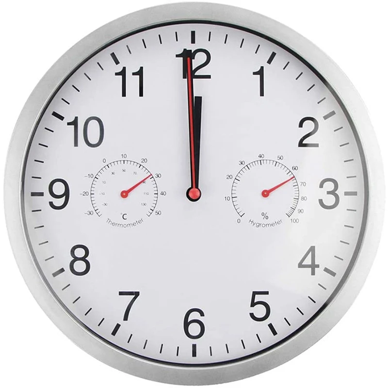 Metal Silêncio De Quartzo Relógio De Parede De Um Movimento Silencioso Do Higrómetro Do Termômetro(Aleatório Preto E Branco)