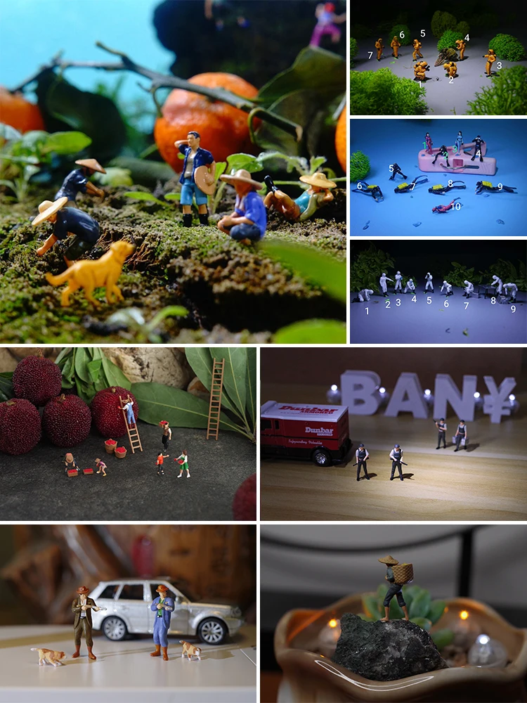 HO Escala 1:87 em Miniatura Agricultores modelos de Figuras de Trabalho de Decoração de Pintor de Figuras de Areia Tabela Cena de Rua, Pessoas Variadas Poses