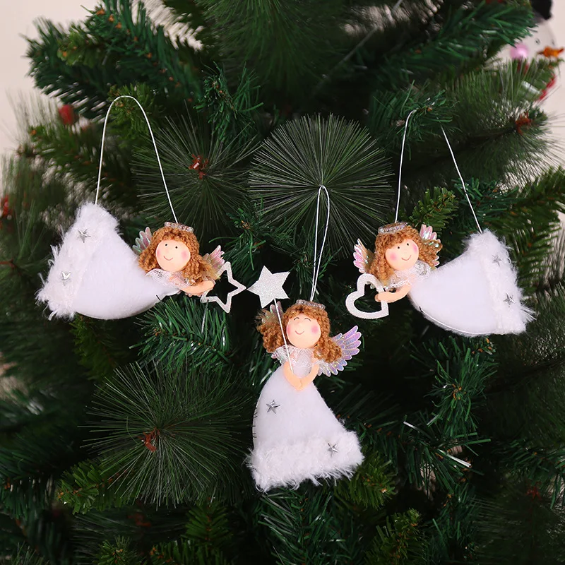 3PCS Anjo Bonito Bonecos de Natal Pingente de Coração Bonito em forma de Anjo Voando de Pelúcia Pendurado Árvore de Natal Inovadora de Decorações para o lar