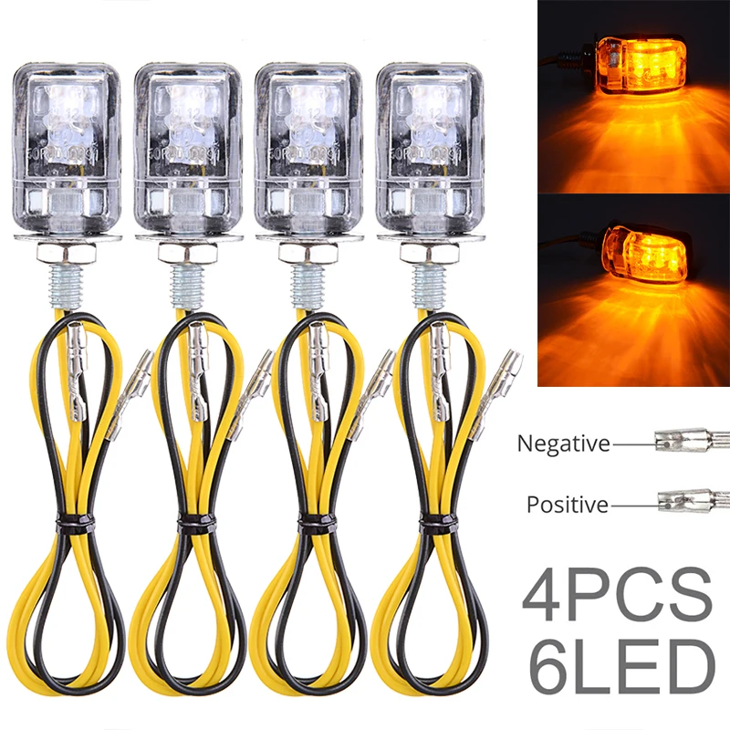 4pcs 1W 12V 6 LED Amarela da Lâmpada Mini Pequeno Indicadores de Moto acende as Luzes de Sinal DIY Acessórios