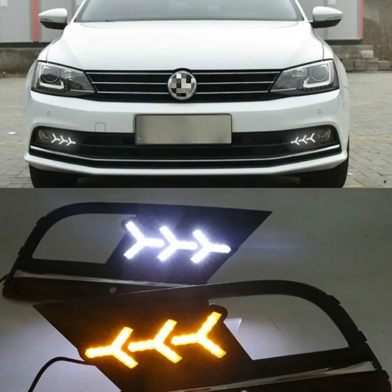 2pcs Amarelo acende as luzes de Sinal Impermeável do Carro LED DRL luzes Diurnas Luz Para Volkswagen Sagitar 2015-2018