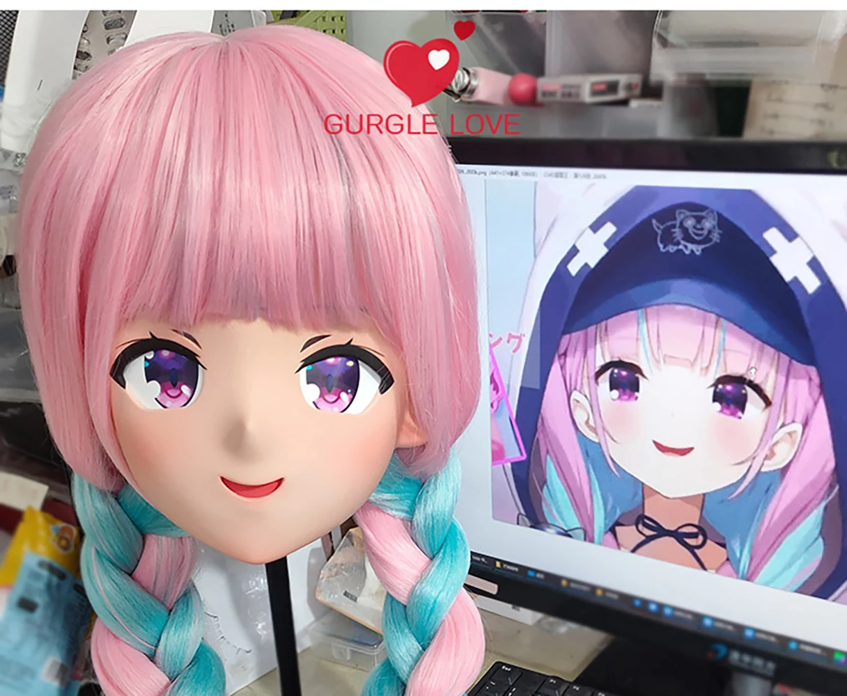 (GLK05)Personalizar Caracteres de Resina Metade da Cabeça Japonês Animego Cosplay Crossdressing Boneca de Anime Kigurumi Máscara Com Olhos E Peruca