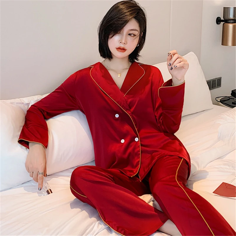 Pijama de verão e primavera rayon de Pijamas, calças de terno casual home de roupa pode vestir sexy vermelho vinho Pijamas pijamas feminino