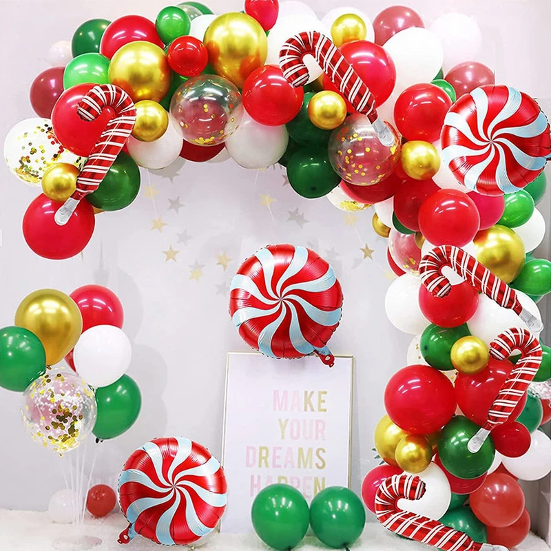 102pcs/Set Vermelho, Ouro Verde de Natal, Guirlanda de Balões Arco Kit Com Doces Balão Para o Feriado de Natal, Festa Temática Decorações