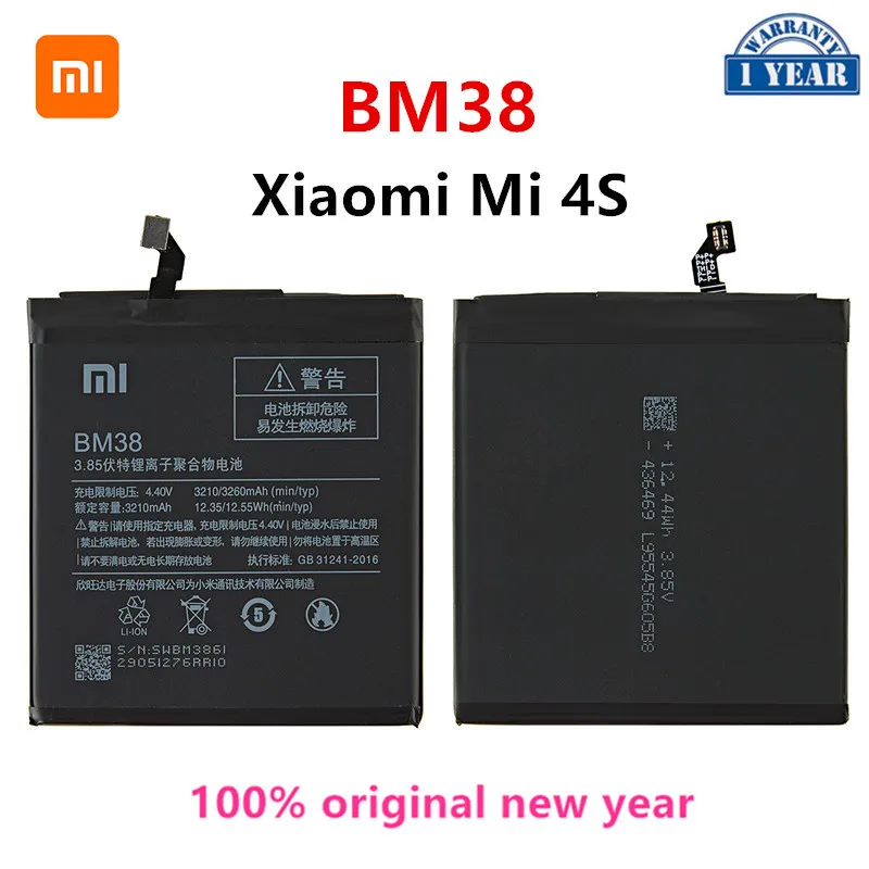 Xiao mi 100% Original BM38 3260mAh Bateria Para Xiaomi 4S Mi 4S Mi4S BM38 de Alta Qualidade, Telefone de Substituição de Baterias