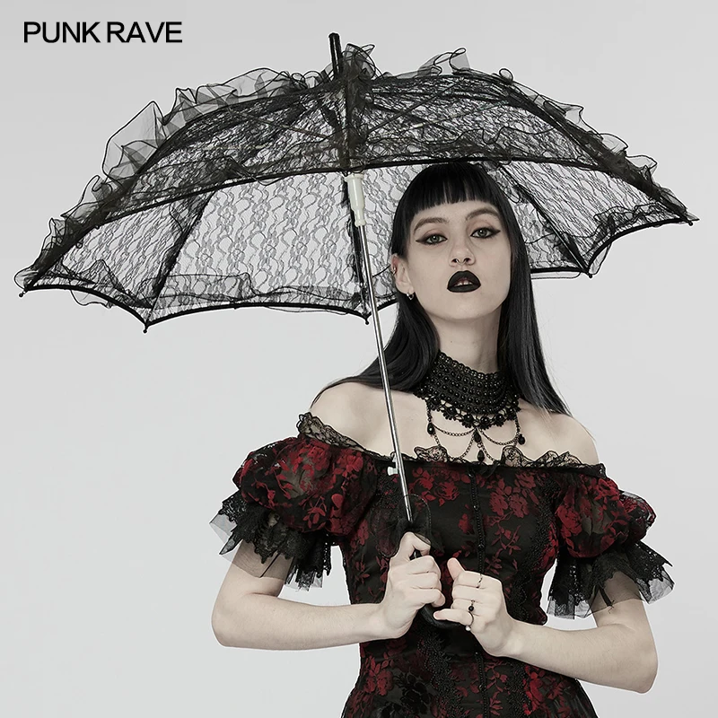 PUNK RAVE Mulheres Góticas de Luz Fino Laço Preto Guarda-chuva de Moda Festa do Clube de Cosplay Senso Estético Acessórios