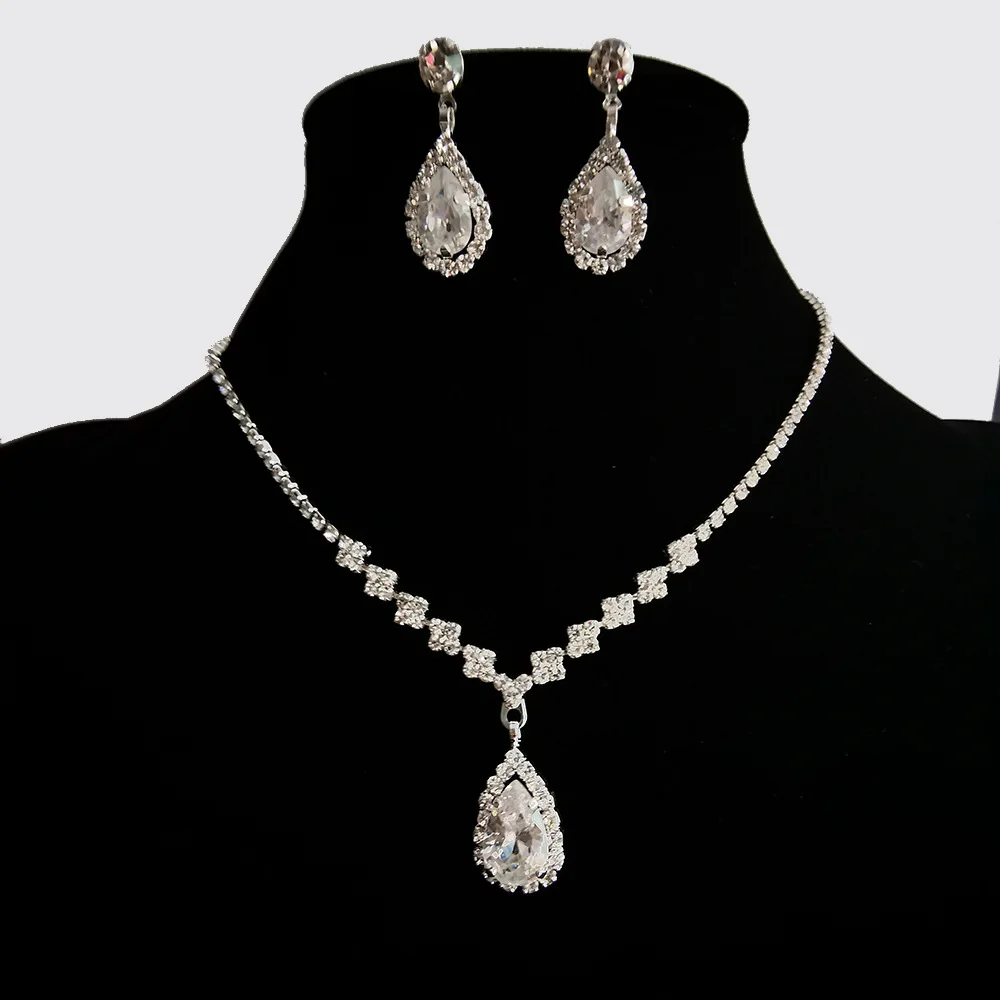 O coreano Deslumbrante Cheio de Diamantes Colar Gota Conjunto de Brincos Conjunto de Jóias de Noiva Vestido de Melindrosa de 1920 Grande Gatsby