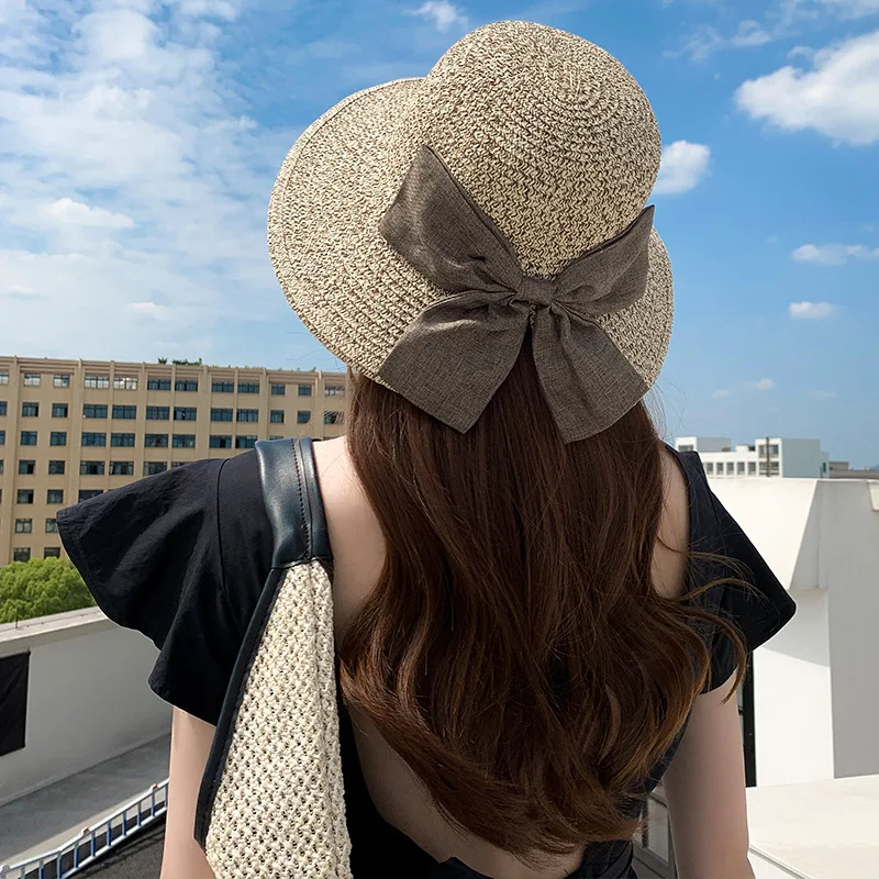 A Nova Edição Chapéu De Sombreamento Feminino Dividir Grandes Bowknot Moda De Viagem É Impedido Deleitar-Se Com A Palha Cap Acessórios De Praia
