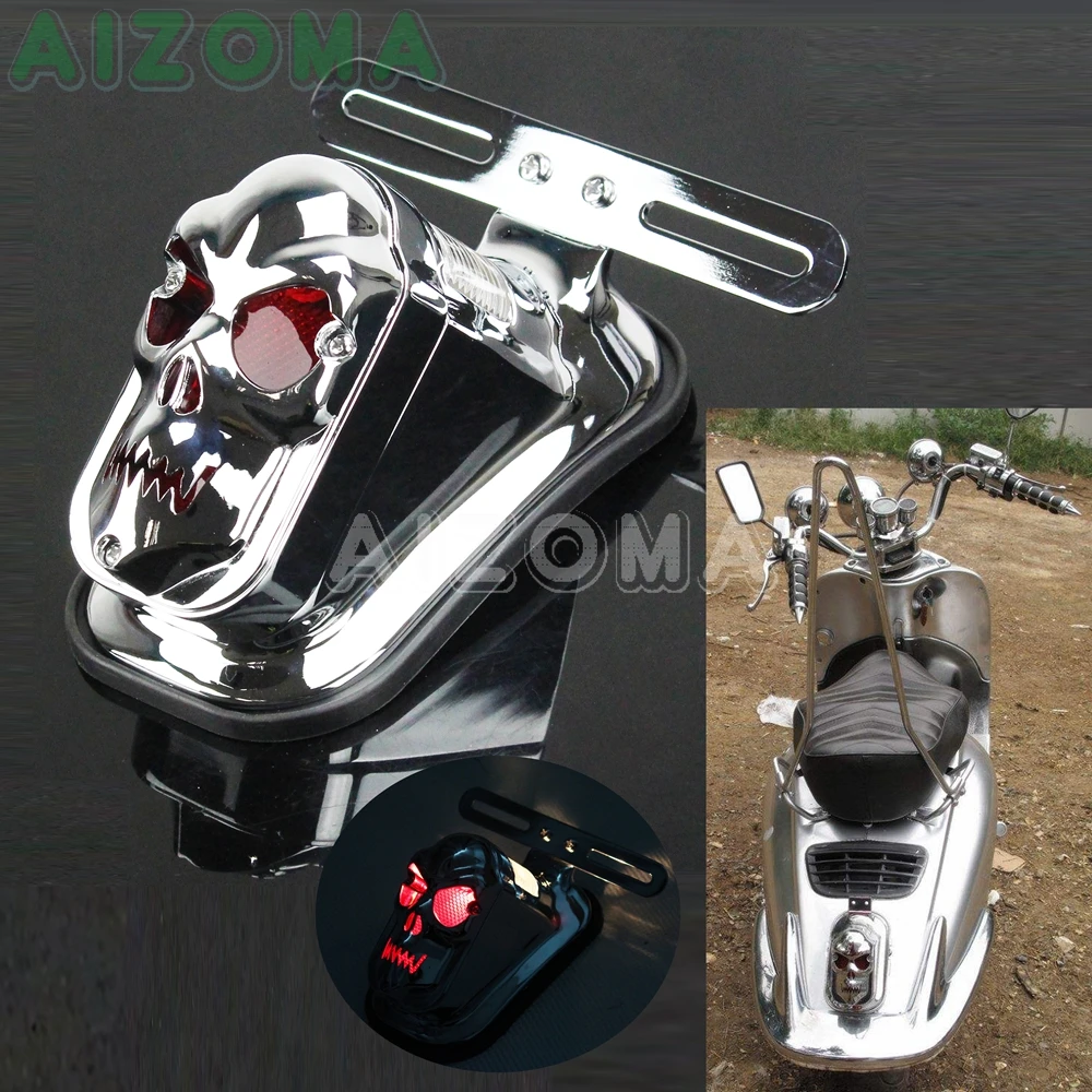 Moto de Alumínio pára-choque Traseiro do Crânio lanterna traseira Para Harley Chopper Bobber Personalizado Freio Parar de Luz da Cauda w/ Suporte da Placa de Licença