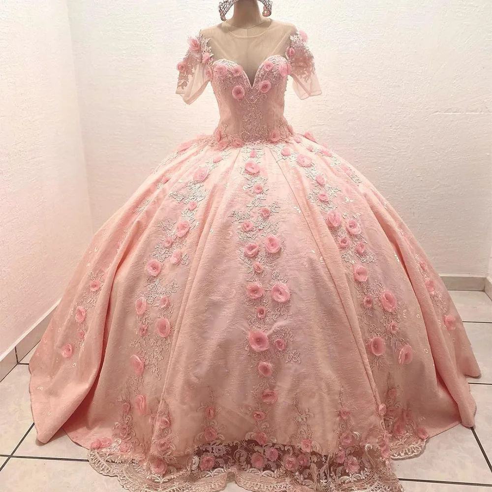 Xijun Vestido de baile Vestidos de Quinceanera 15 Festa Formal Pérolas Beading Cristal Flores em 3D Apliques de Renda de Aniversário de Princesa Vestidos