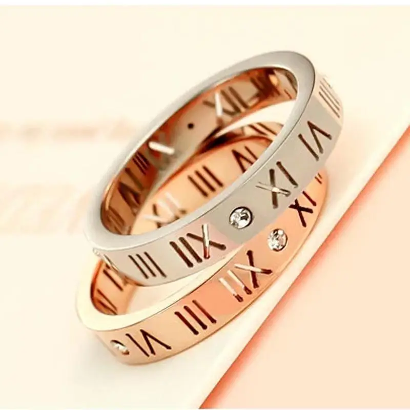 HOYON 100% de Ouro Rosa de 18K Cor do Numeral Romano estilo de Diamante anel para Casal de Homens e Mulheres Cauda Jóia do Anel de higiene caixa de presente