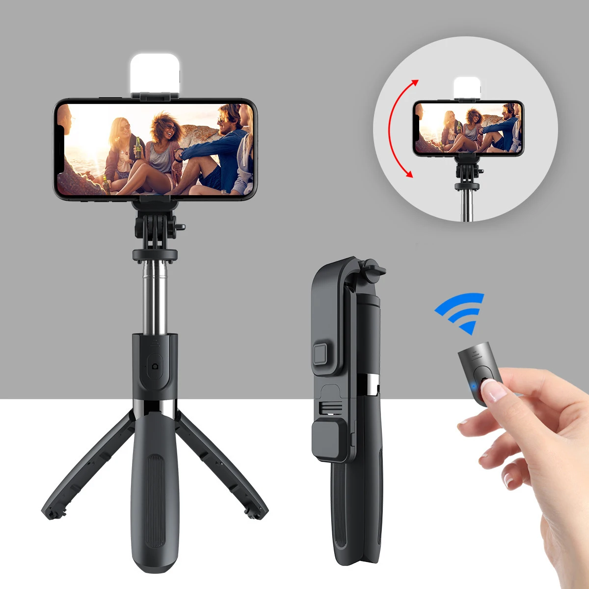 Universal sem Fio Bluetooth Selfie ficar com o LED de Carregamento USB Dobrável Selfie Vara Luz de Preenchimento Prolongado Líquido Vermelho Fotografia