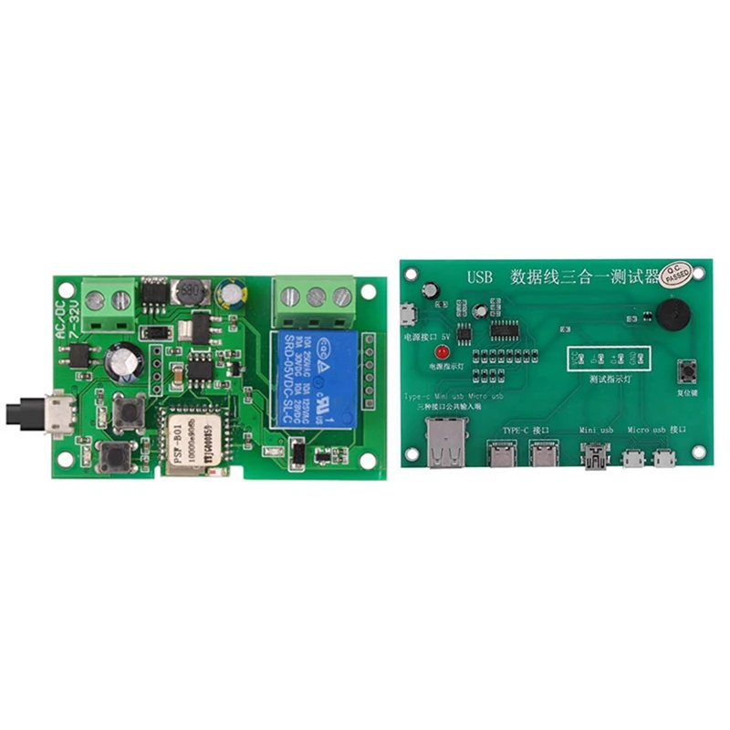 1Pcs Ewelink Smart wi-Fi Parâmetro Módulo de Relé & 1Pcs 3 Em 1 Cabo USB Tríade Testador de Cabo de Carregamento de Teste do Cartão de Tpye-C