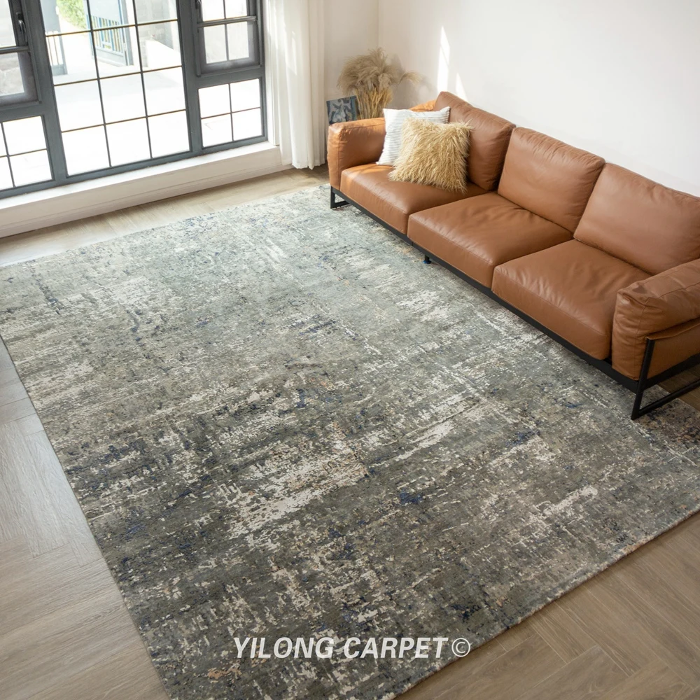 Yilong 9' x12 Oversize mão atada lã do tapete Topo de Artesanato Verde de Lã, tapetes (YLRugP2199)