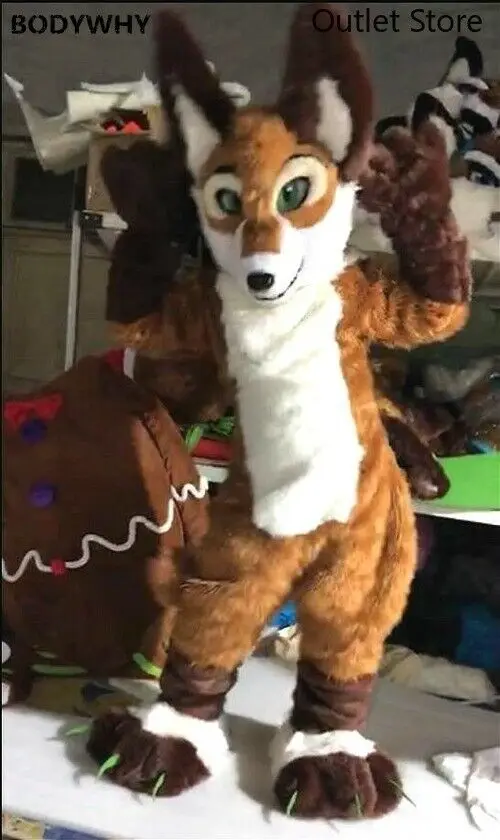 Brown Fursuit Lobo da Mascote do Cão para o Halloween, Festa a Fantasia de Carnaval Cosplay Atender de Peles de Animais Mascote Frete Grátis