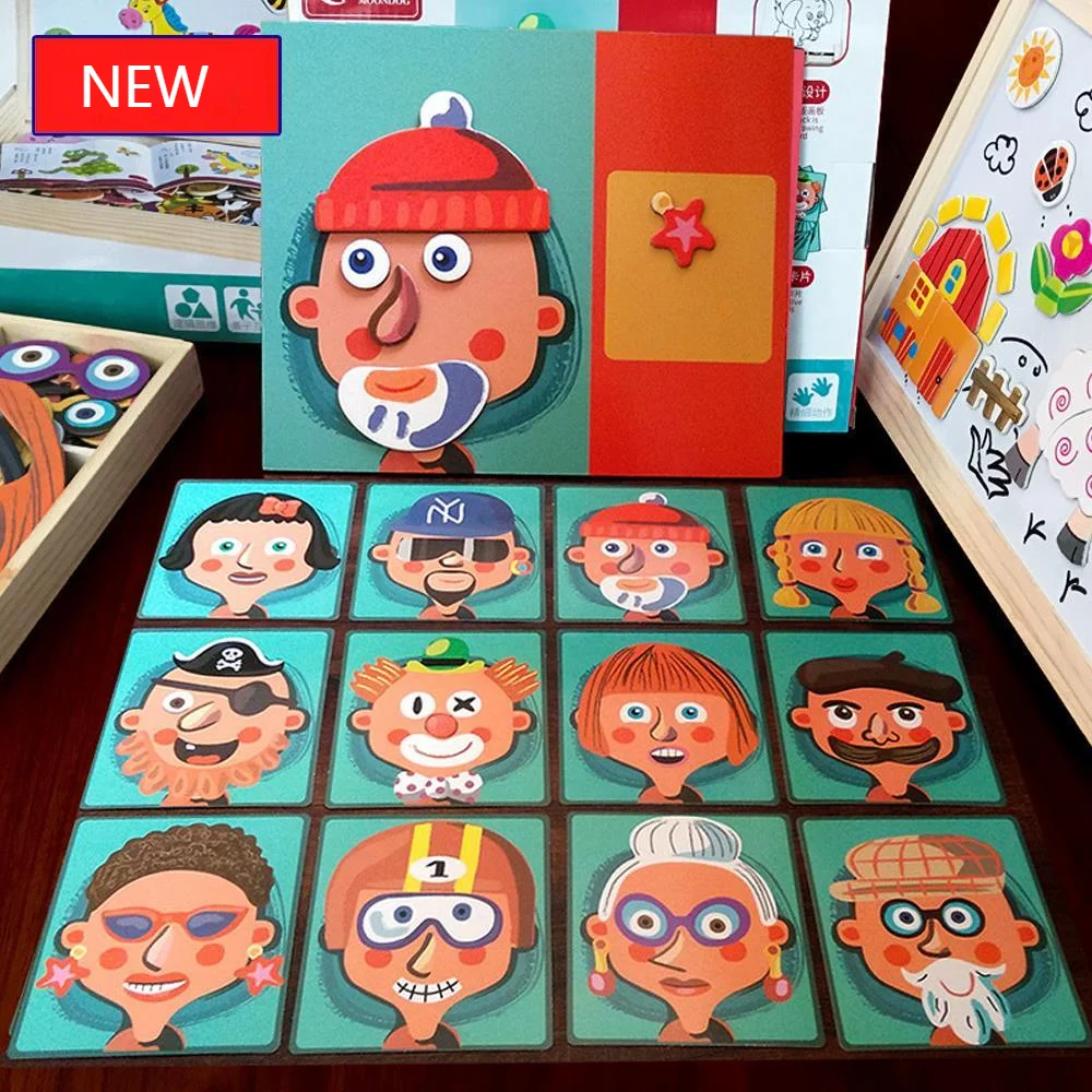 3D de Madeira, Magnético Quebra-cabeça Brinquedos para Crianças de Quebra-cabeça Figura/Animais/ Veículo /Circo Desenho da Placa de Aprendizagem de Madeira Brinquedos Presentes 100Pcs