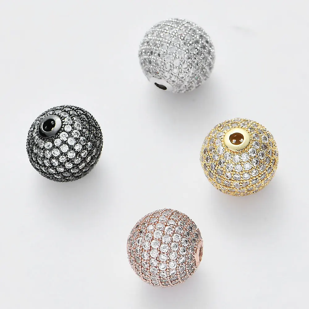 14mm de Luxo Branco CZ Grânulos da Bola DIY Cobre Metal Micro Pave Cúbicos de Zircônia Redonda Espaçador de Esferas para o Bracelete Frisado Fazer Jóias