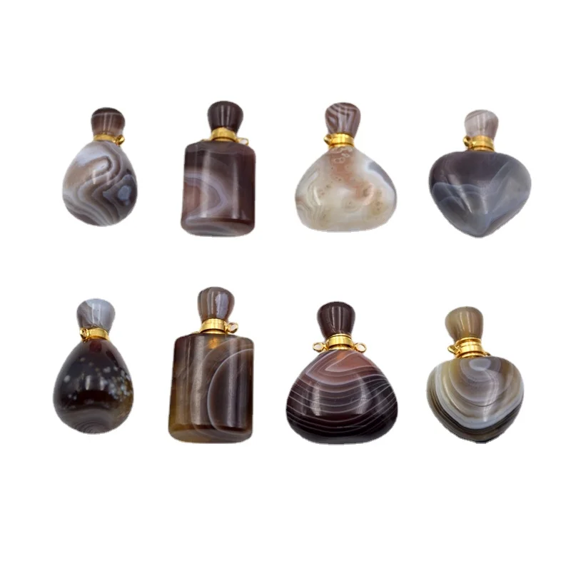 Natural persa Agates Frasco de Perfume Pingente de Laço Agates Óleos Essenciais Difusor de pedra preciosa Frasco para Colar de Jóias que faz