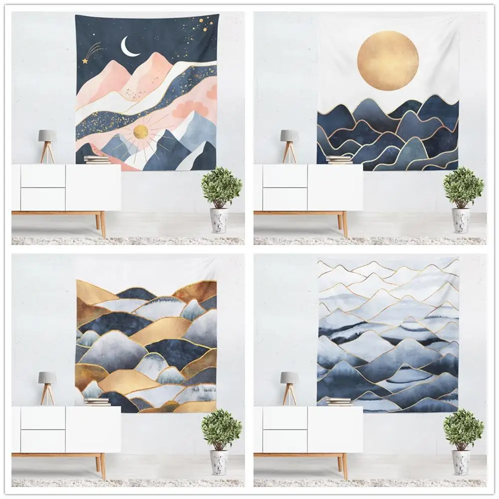 Nordic Moda Fresco Pequeno Resumo Cor-De-Rosa Montanha De Pedra Estrelas, Lua, Sol, Padrão De Impressão Tapeçaria, Decoração Da Casa, A Pintura 1 Peça