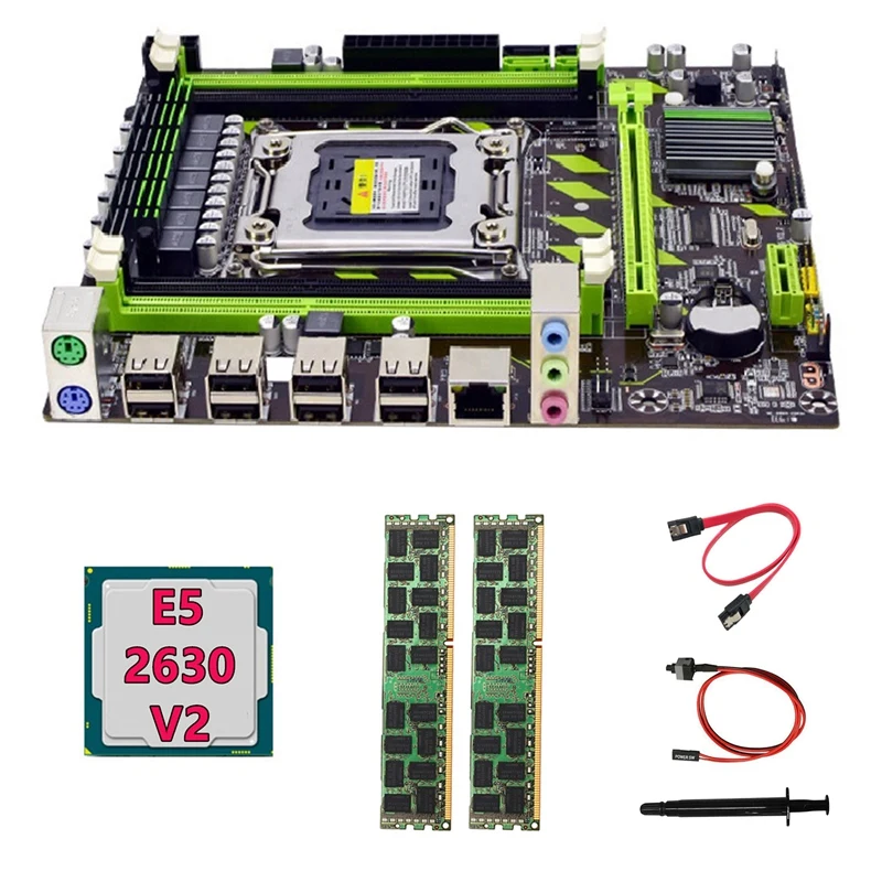 Placa-Mãe X79+E5 2630 V2 CPU+2X4GB DDR3 1600Mhz REG ECC RAM de Memória+Cabo SATA+Mudar+Cabo de massa Térmica M. 2 NVME