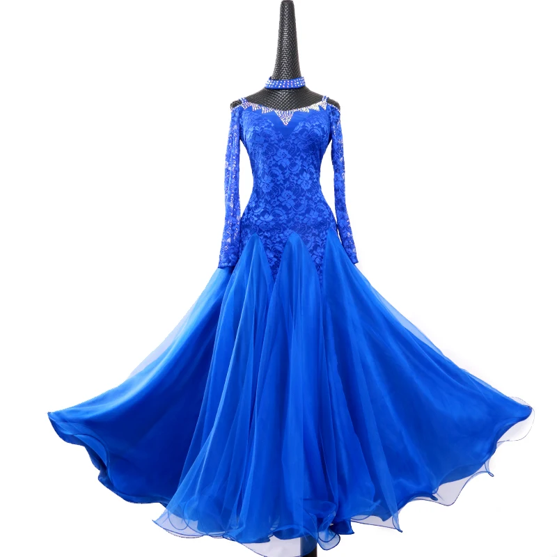 salão de baile vestido de tango roupas valsa dançar vestido de baile padrão de vestido azul foxtrot vestido de dança desgaste das mulheres de roupas para dança