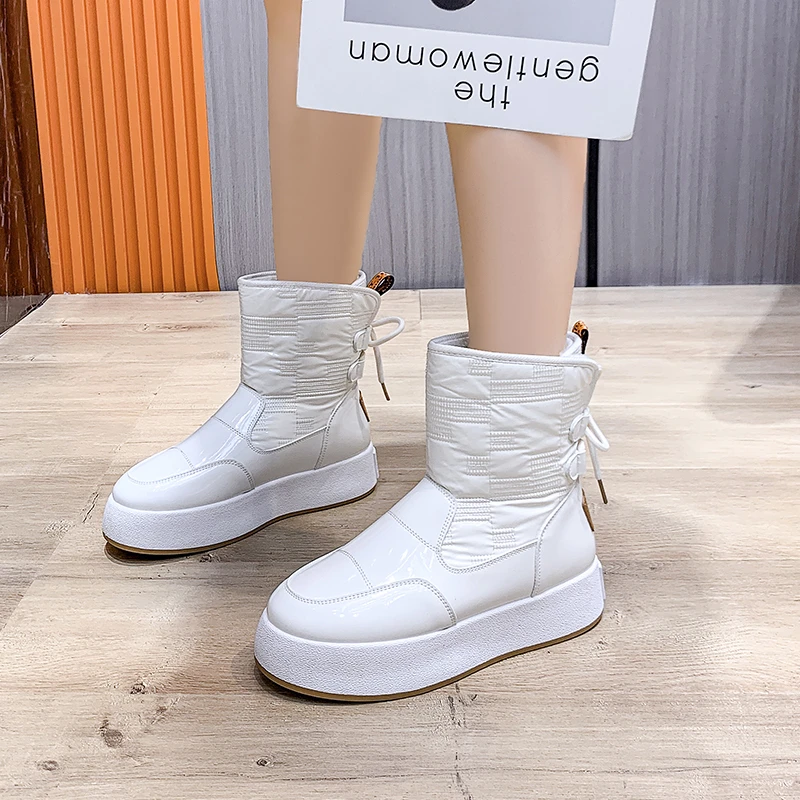 Mulheres Botas De Neve Do Luxuoso Zíper Plataforma De Espessura Inferior Senhoras Tornozelo Botas De Inverno Quente De Moda Casual Feminina De Sapatos De Algodão 2021