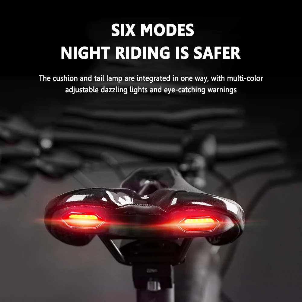 Impermeável Sela de Moto com Luz traseira Durável Choque Confortável Com Aviso de lanterna traseira USB de Carregamento Exterior Ciclismo Almofada de novo
