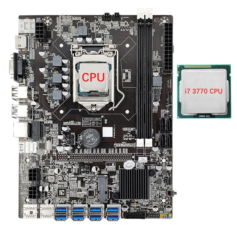 NOVO-B75 8 GPU Mineração placa-Mãe+I7 3770 CPU Conjunto Para BTC/ETH 8 USB3.0 Para PCIE 1X GPU Ranhura LGA1155 DDR3 RAM Slot SATA3.0