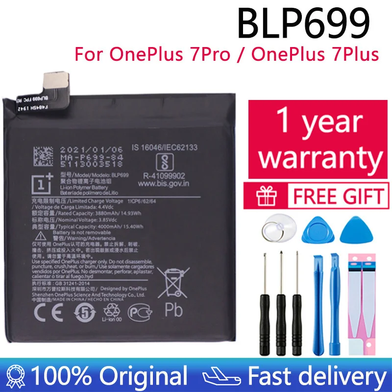 100% Original Novo Substituição de Bateria de 4000mAh BLP699 Para OnePlus 7Pro 7 Pro 7, Além de Baterias para telefones celulares + Free Tools