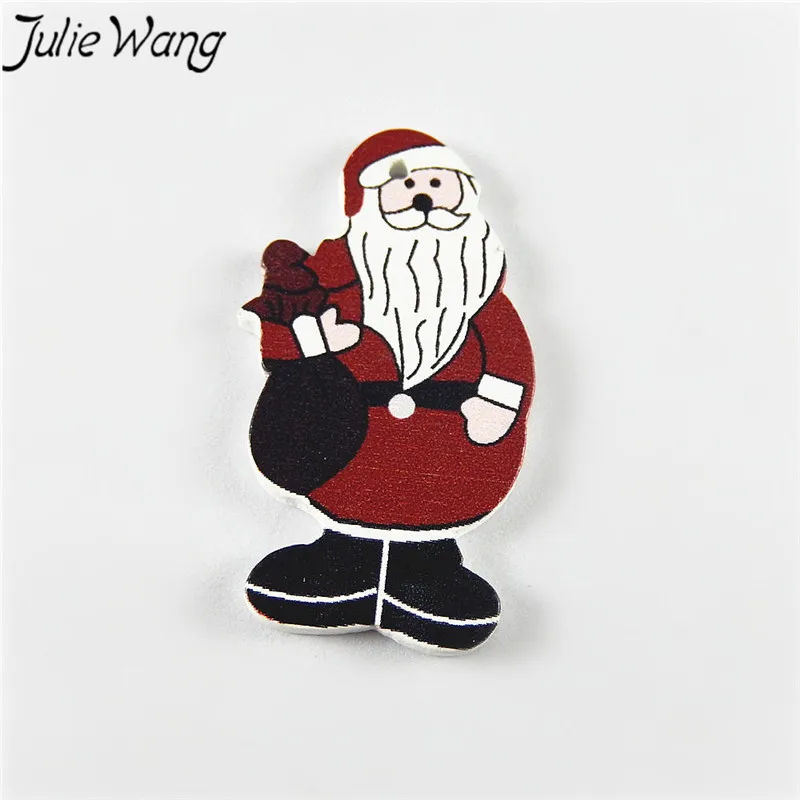 Julie Wang 20pcs/pack Vermelho+Preto Branco Madeira Único Furo Papai Noel de Férias Ornamentos de Jóias Pingente de Acessórios Melhor Casamento