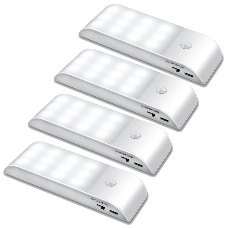 4Pcs Sob as Luzes do Gabinete de Iluminação da Cozinha IR Sensor de Movimento 12LEDS Luzes da Noite USB Recarregável de Escada de Luz do Armário da Lâmpada