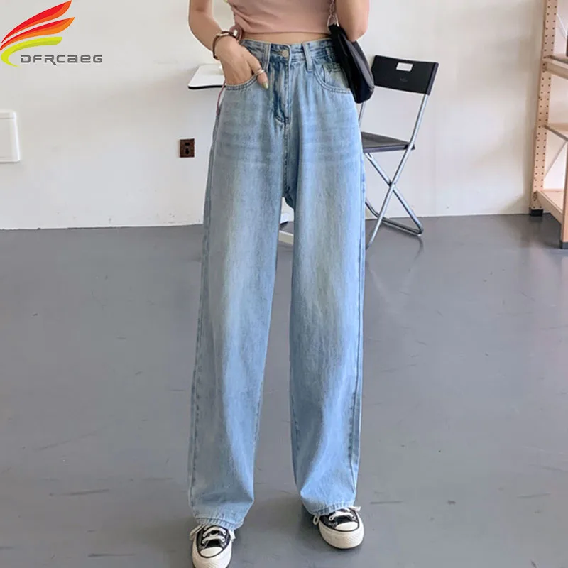 A Wide Leg Jeans Mujer 2020 Outono Mais Recente Estilo Solto Jeans Mulher Comprimento Total De Cintura Alta Jeans Lavado De Alta Qualidade Calças Jeans