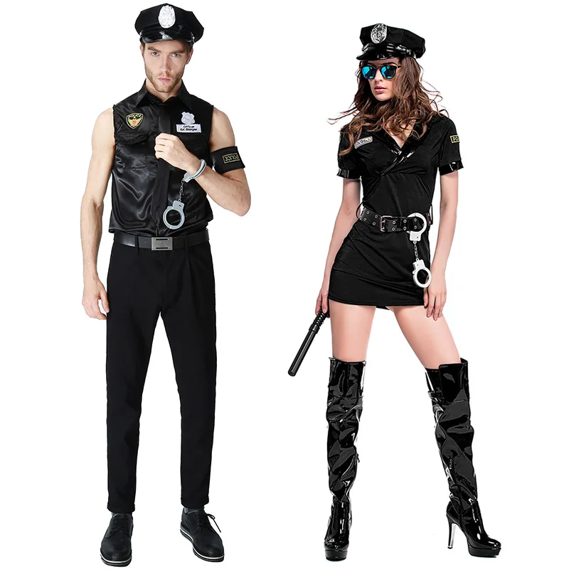 Halloween exy Preto Casais Fantasia Mascarada Policial Jogo de Uniformes de Role-playing Homens Mulheres Roupas de Cosplay, Roupas Extravagantes
