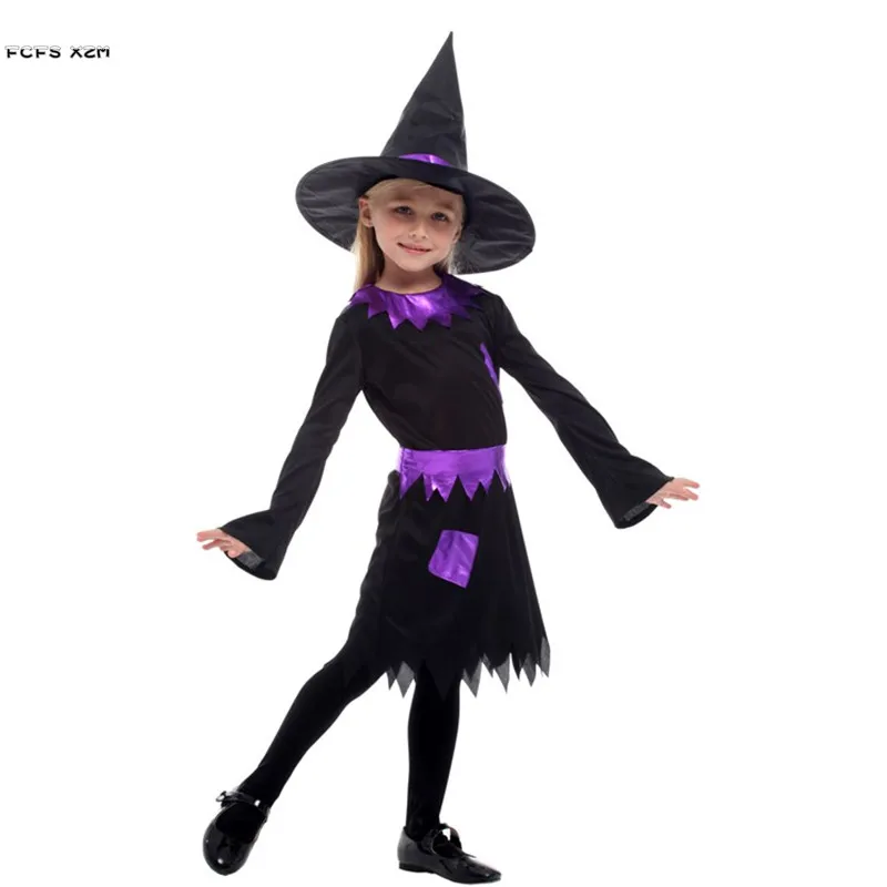 M-XL Meninas Halloween Feiticeira Fantasia para crianças, Crianças Mágico Bruxa Cosplay Purim Carnaval de teatro Masquerade vestido de festa