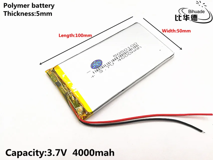 1pcs/monte 5050100 3,7 V 4000mAh de lítio recarregável do polímero do li ion para GPS DVD PDA