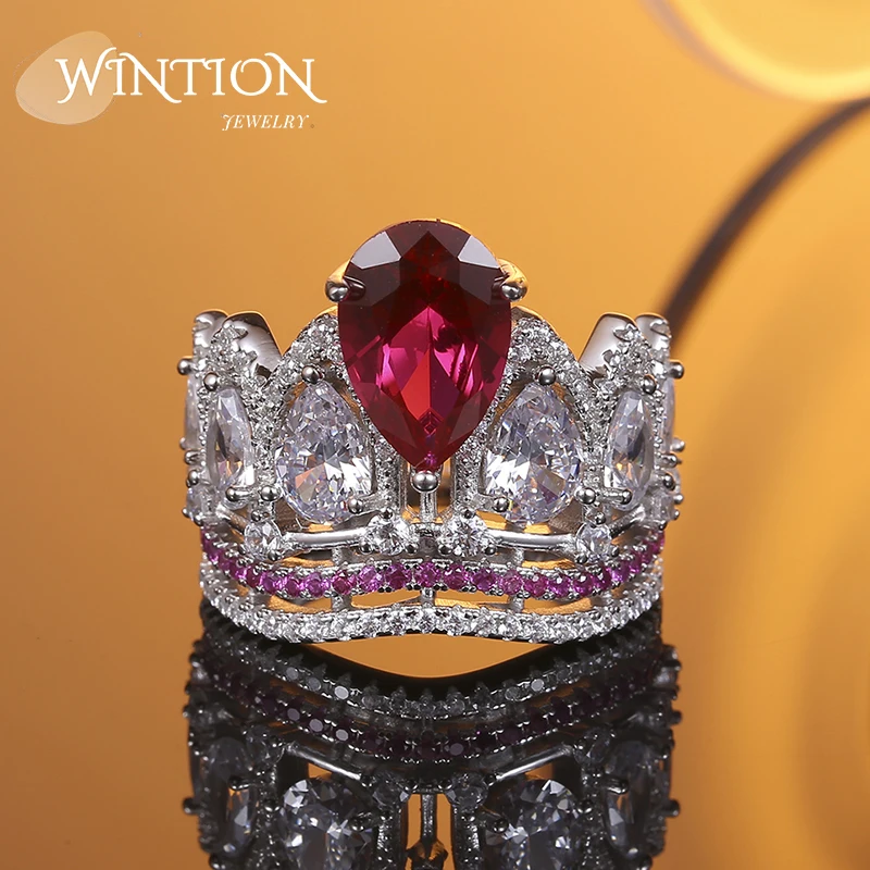 WINTION nova coroa anel de mulheres anéis S925 prata nobre, elegante e high-end de noiva jóias de casamento frete grátis